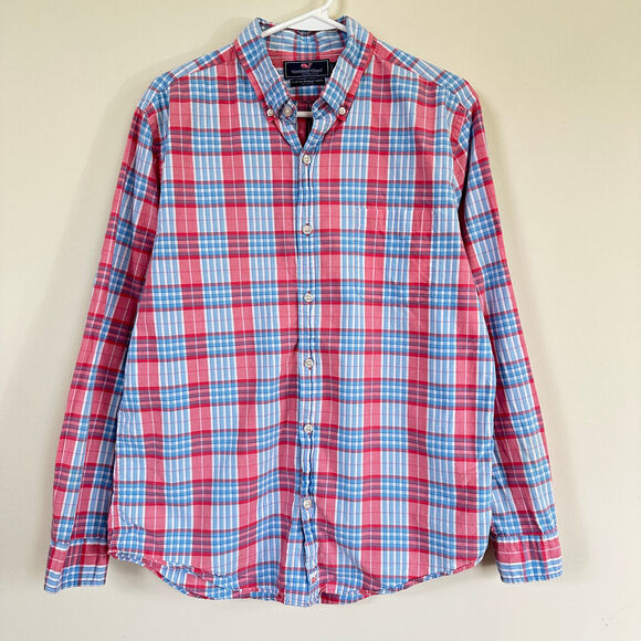 Vineyard Vines Slim Fit Murray Shirt Button Front Long Sleeve Blue Red Plaid L - Picture 2 of 9